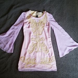 Lavender embroidered chiffon flutter sleeve dress